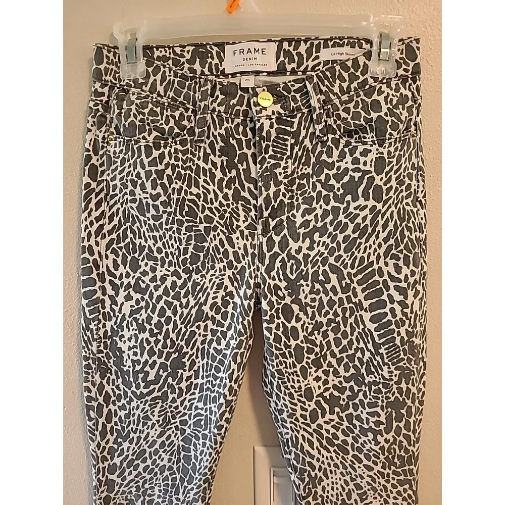 FRAME Denim ANIMAL PRINT LE HIGH ANKLE SKINNY JEANS SZ 26 Gray White Faded - Picture 3 of 12